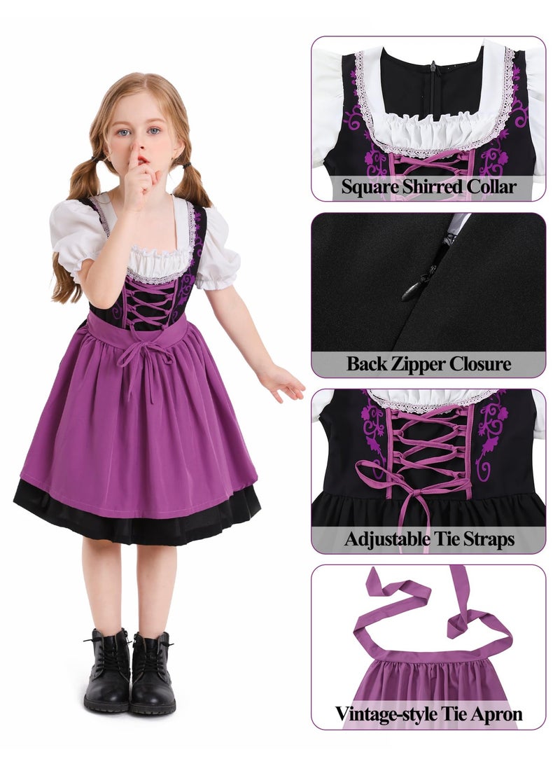 NIBEMINENT German Oktoberfest Dirndl Dress for Girls | Traditional Bavarian Costume Set with Apron | 2-Piece Beer Festival Outfit for Halloween, Cosplay, Themed Parties (Ages 3-16 Years) - Image 5